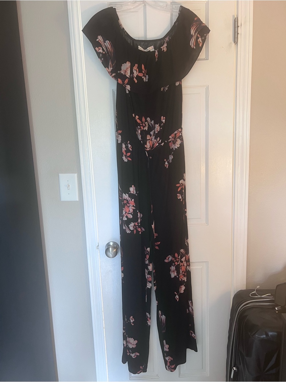 Chelsea & Violet Black Off-Shoulder Floral Jumpsuit